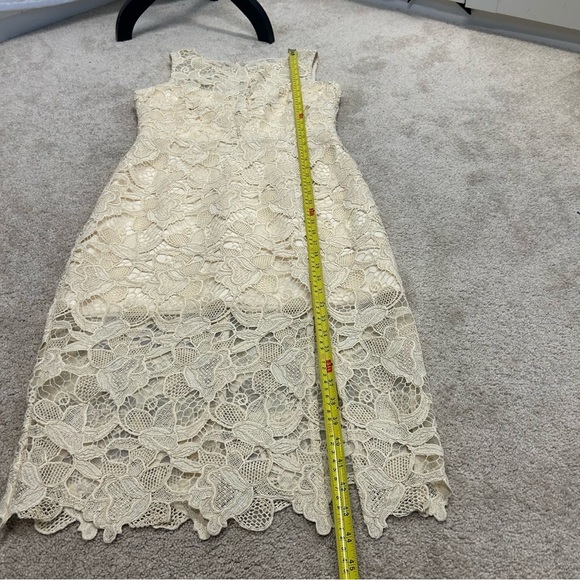 Dress The Population Cream Avianna Front-Slit Lace Bodycon Midi Dress Sz M - Picture 12 of 16